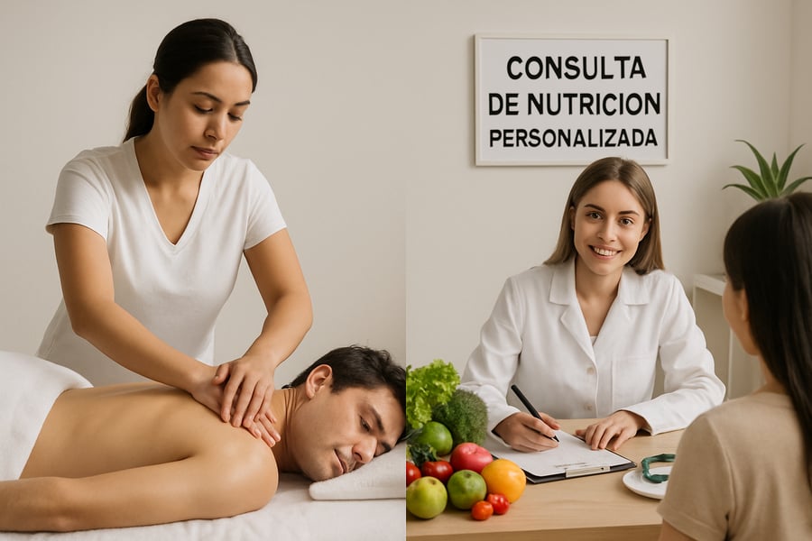 Sesión de masaje terapéutico y consulta de nutrición personalizada
